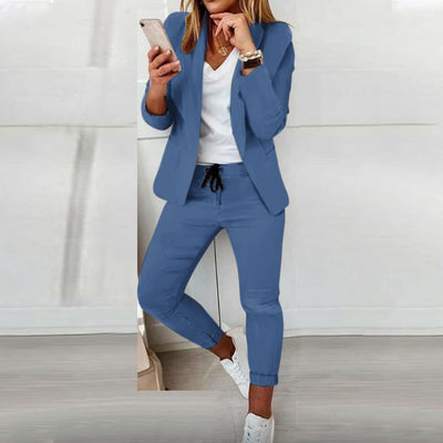 Cosmopolitan Flair: Tailored Blazer and Soft Trousers Set