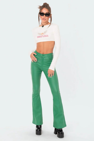 Vivian | Faux Leather Flared Trousers