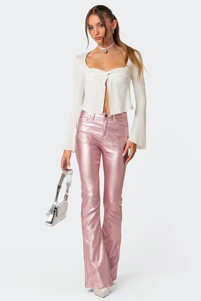 Vivian | Faux Leather Flared Trousers