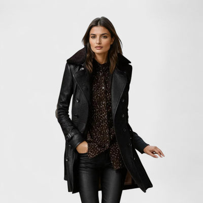 Marie - Elegant 3/4 Leather Coat