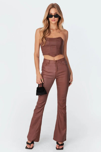Vivian | Faux Leather Flared Trousers