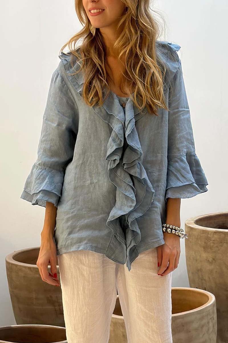 Isabella™ - Ruffled Linen Blouse